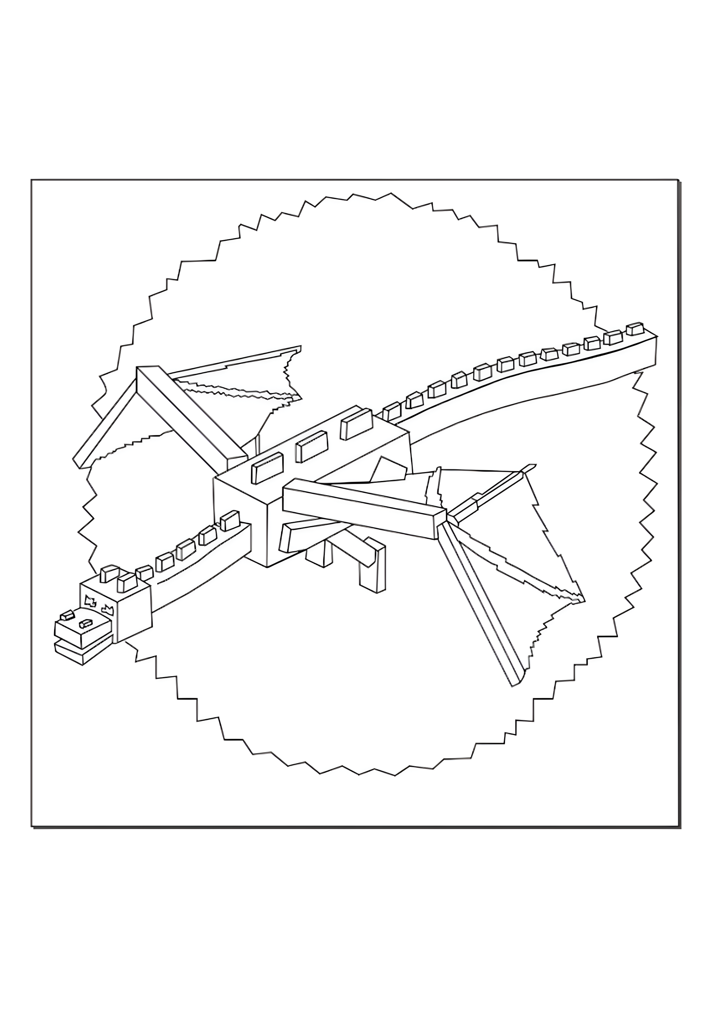 Dragão do End do Minecraft para colorir, com asas abertas, cauda comprida e corpo formado por blocos.