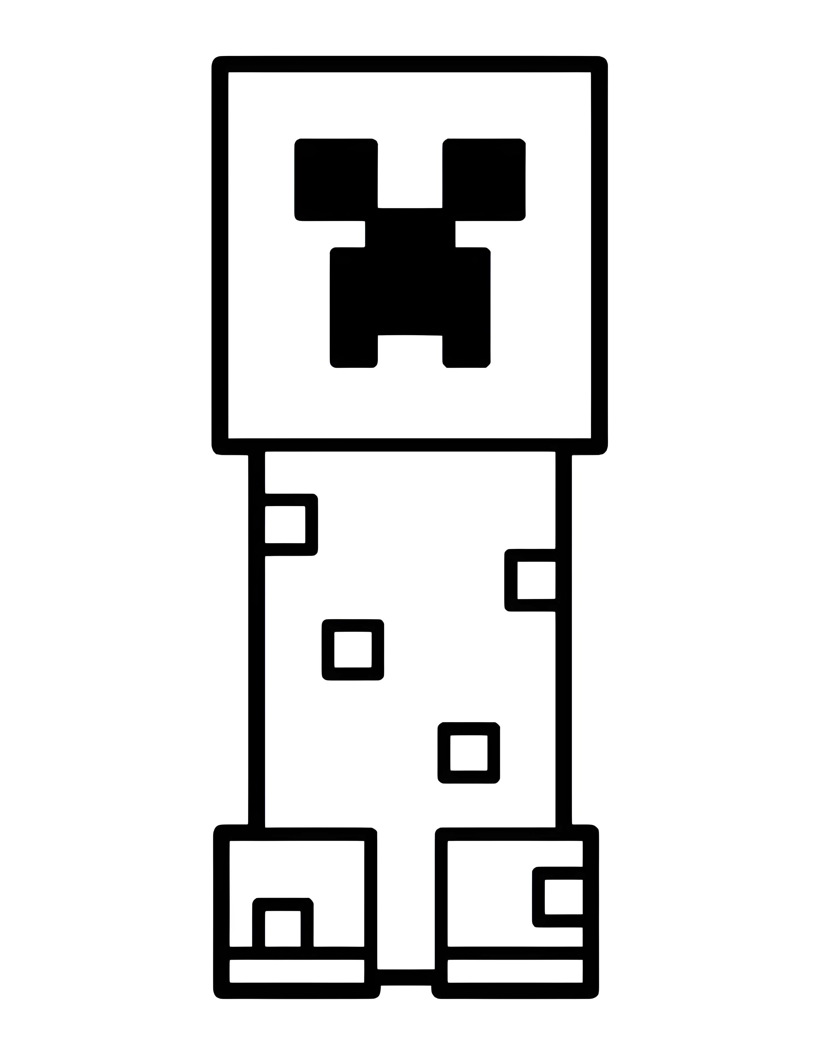 Desenho de Creeper do Minecraft para colorir, visto de frente, com cabeça quadrada e contornos grossos.